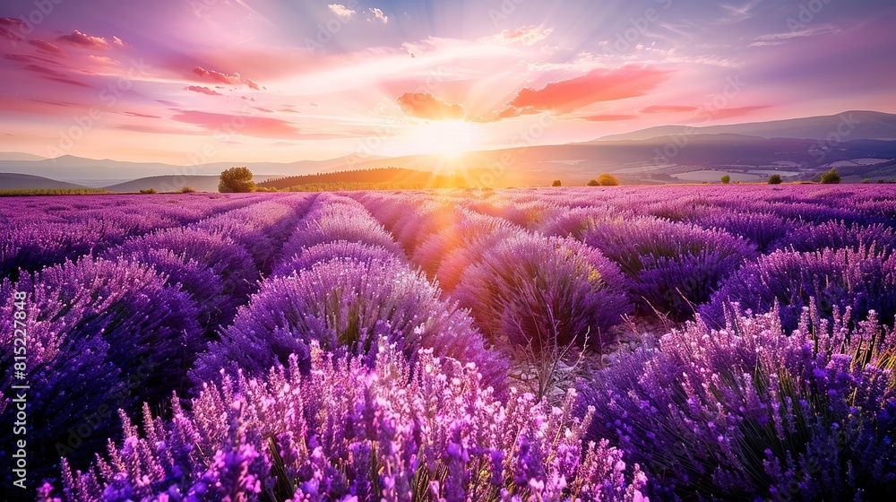 Obraz premium Lavender field summer sunset landscape near Valensole.Provence,France
