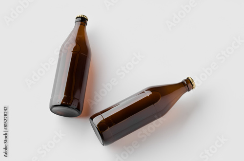 Euro beer bottle mockup. Two bottles. © Shablon