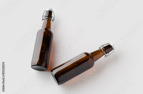 Flip-top beer bottle mockup. Two Bottles. © Shablon