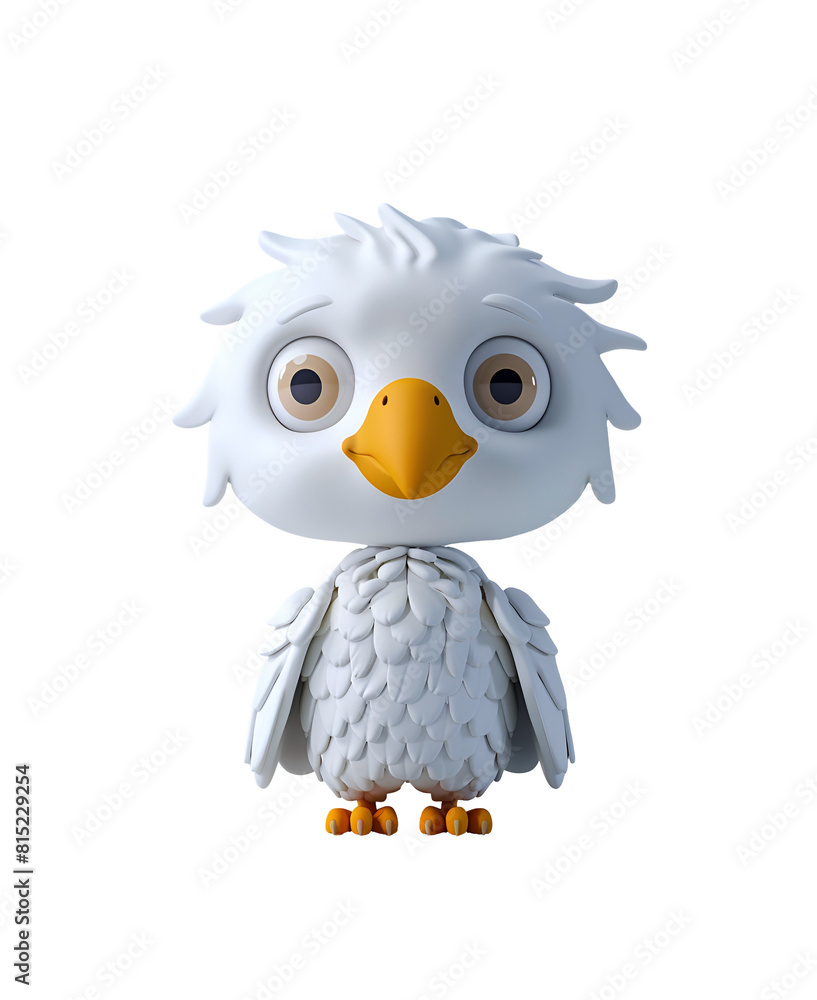 Obraz premium White Eagle: A Chibi Animal Illustration in Cute 3D Rendered Cartoon Style, Isolated on Transparent Background, PNG