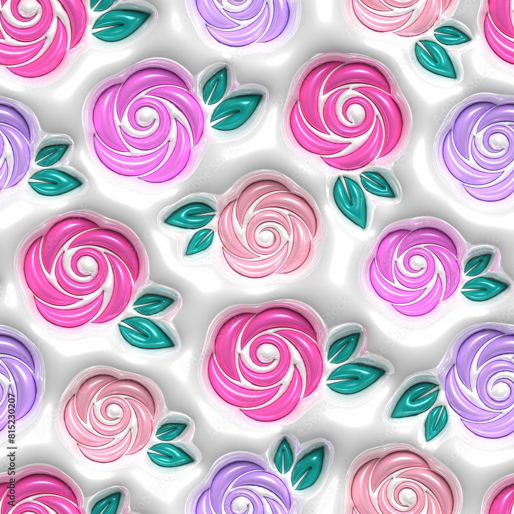 Pink 3D inflated Floral Roses pattern. Seamless Tileable Pattern. Endless texture for wallpaper, packaging, wrapping paper and etc. Pink 3D inflated Floral Roses pattern. Seamless Tileable Pattern. Endless texture for wallpaper, packaging, wrapping paper and etc.