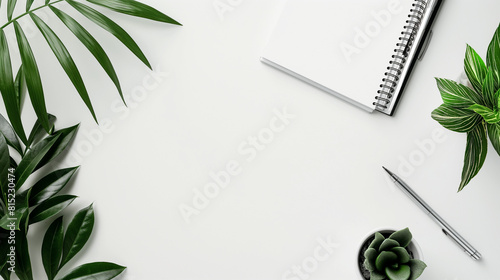 Simple desk design with a pen and notepads, with a white space for writing
