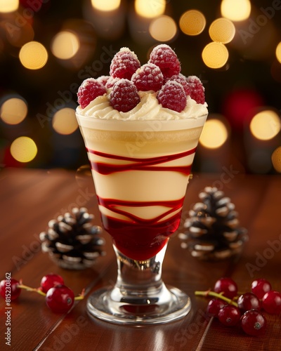 Wallpaper Mural Delicious berry and cream dessert with fresh juicy berries raspberries in a  christmas atmosphere Torontodigital.ca