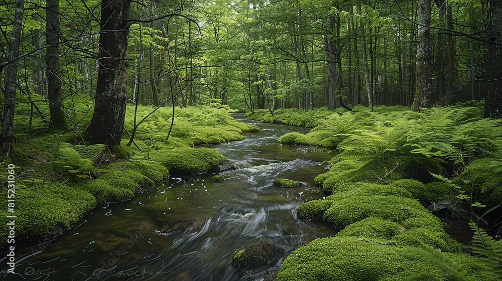 Obraz premium A lone figure stands amidst a dense forest canopy