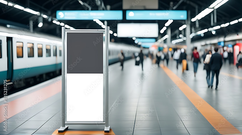 Blank advertising mockup board for advertisement at the train platform