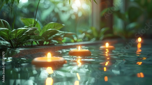 tranquil spa setting with soft light and scented candles, perfect for international self care day concept banner photo