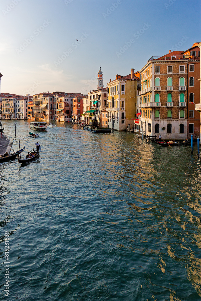 Obraz premium Grand Canal, Venice with View of the river and city historical architecture. with gondolas in Venice, Italy. in winter time.