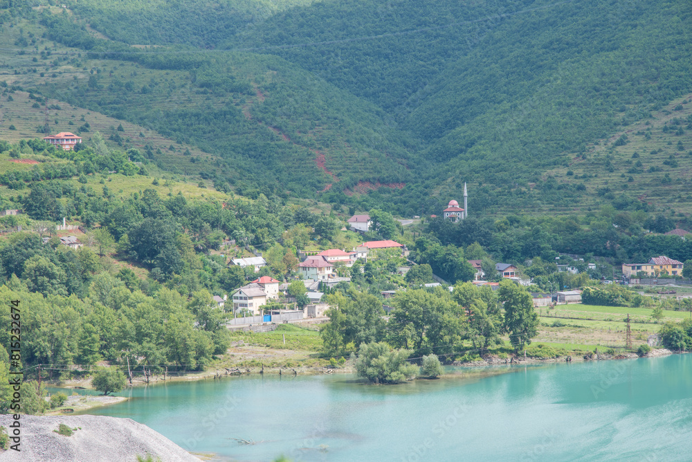 Village near lake Komoni in the countryside of North Albania