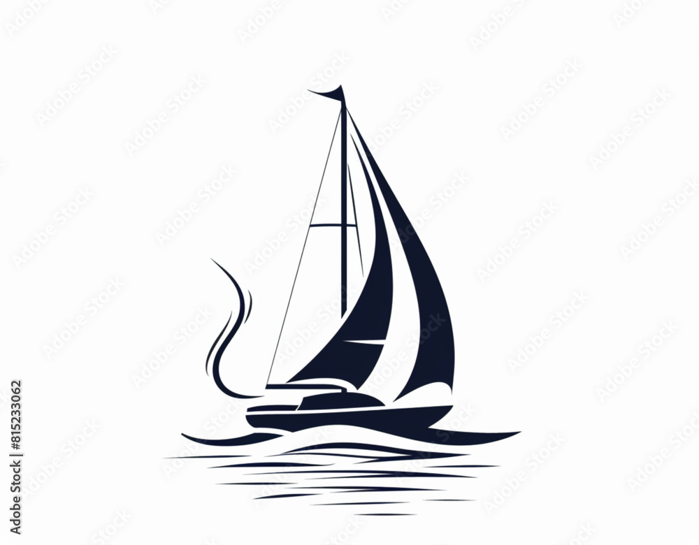 Sailboat logo design uses simple lines in the vector graphics  of minimalism and flat  monochrome artwork with a white background