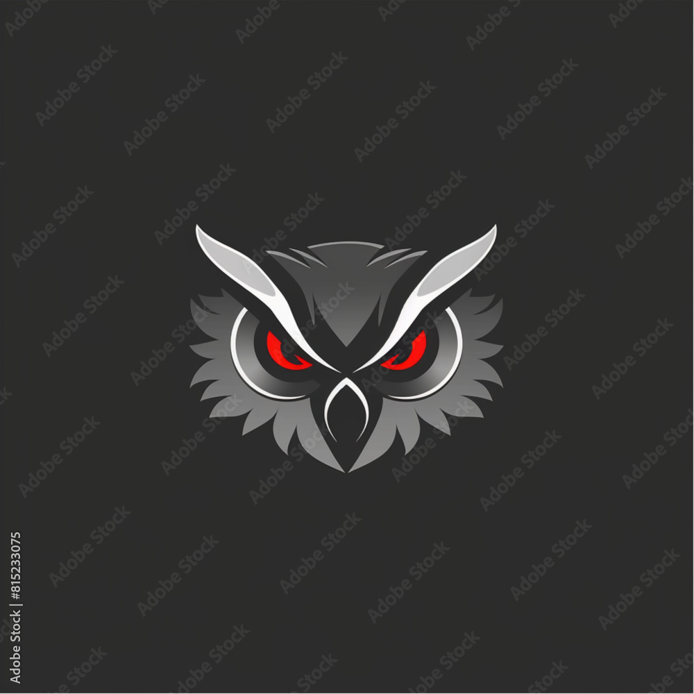 Owl logo design, simple lines, vector graphics, symmetrical composition, flat  , dark background color scheme, orange and blue tones of owl eyes