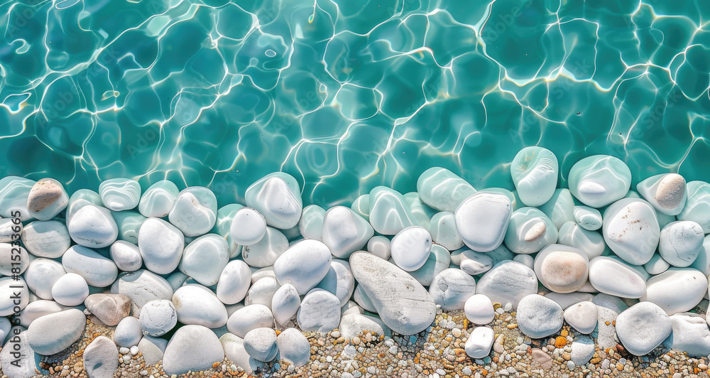 Clear Blue Waters and White Stones on a Quiet Beach: A Relaxing Background Clear Blue Waters and White Stones on a Quiet Beach: A Relaxing Background