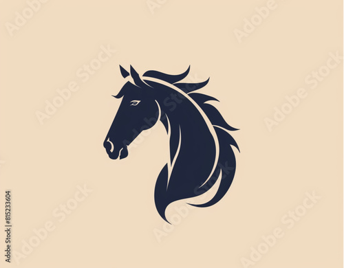 logo design  minimalistic silhouette of horse head  simple shapes  flat color background  no shadows or gradients  vector illustration