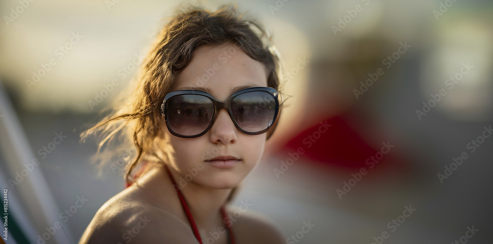 young woman in sunglasses in a swimsuit with flying hair sunbathes in a sun lounger young woman in sunglasses in a swimsuit with flying hair sunbathes in a sun lounger