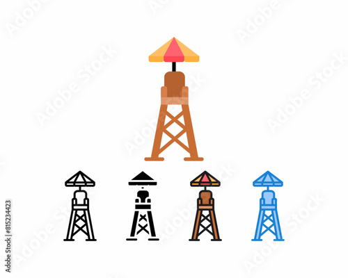 Lifeguard tower. Safety icon, icon with 5 different styles. Line, flat, glyph, and outline contain colorful versions, outline, and filled blue vector signs. Perfect for web design, etc.