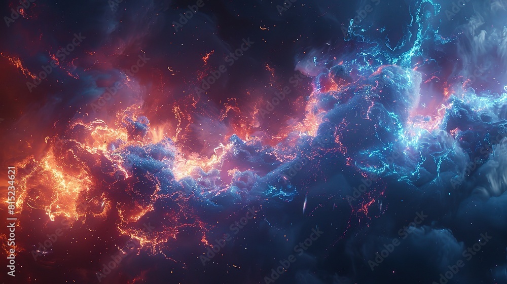 Fototapeta premium Eerie flames flicker across the inky blackness of space