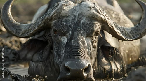 buffalo in the mud. 4k video photo