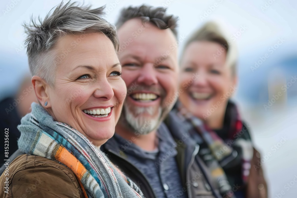 Portrait of a happy senior couple smiling at the camera with their friends in the background Portrait of a happy senior couple smiling at the camera with their friends in the background