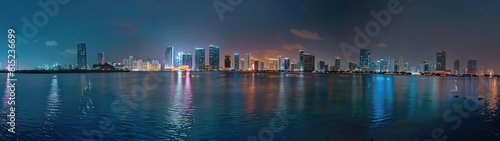 Panorama of downtown Miami skyline at night