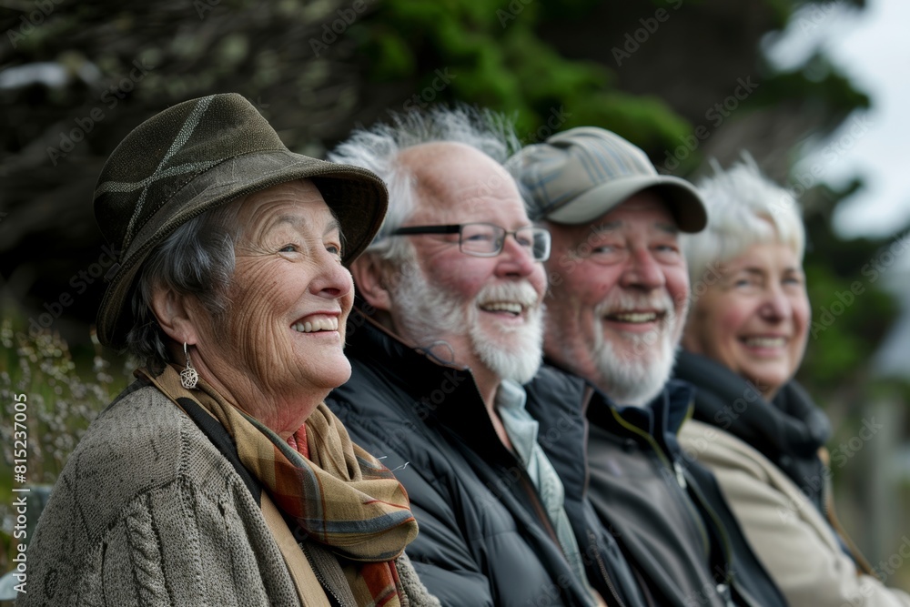 Portrait of a group of senior friends in the park. Selective focus. Portrait of a group of senior friends in the park. Selective focus.