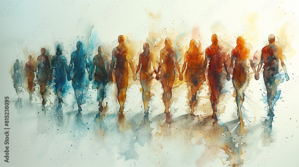 Watercolor group of people holding hands Watercolor group of people holding hands