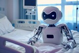 compassionate robot assisting elderly patient in hospital room future healthcare technology