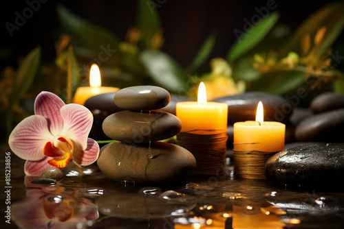 Candles and Massage Stones in a Zen Spa Background