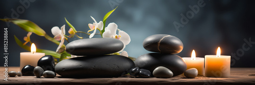 Obraz na plátně Candles and Massage Stones in a Zen Spa Background