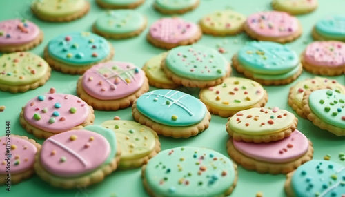 Round cookies with pastel icing, ai