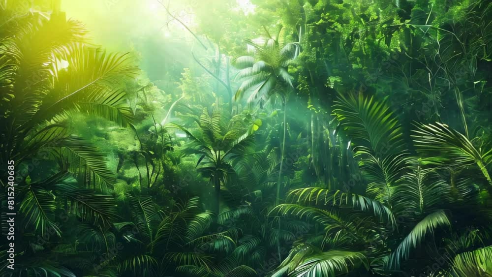 Lush green tropical forest bathed in sunlight Lush green tropical forest bathed in sunlight