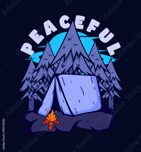 vector illustration nature and tent tshirt printing, poster design, totebag design, streetwear design