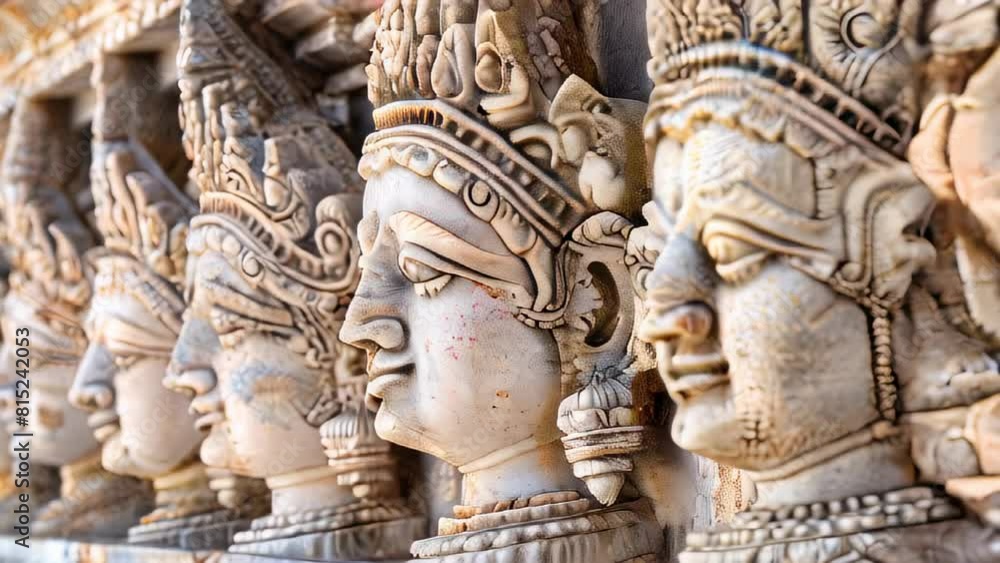 Stone carvings of mythological figures on temple wall Stone carvings of mythological figures on temple wall