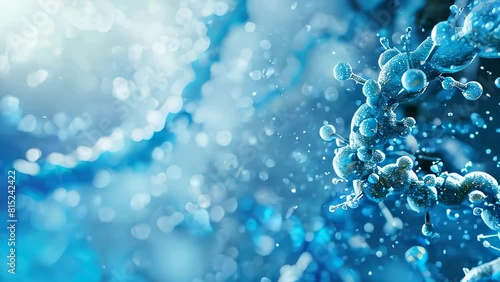 3D blue strands surrounded by bubbles against background photo