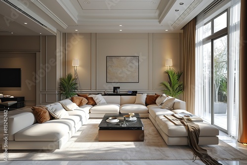 Interior living modern classic style, 3D rendering, 3D illustration, high resolution © Zidane