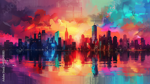 Vibrant City Skyline Painting