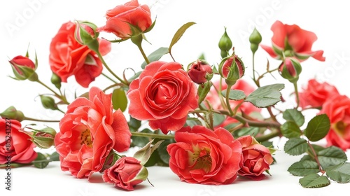 A cluster of vibrant red roses against a white backdrop