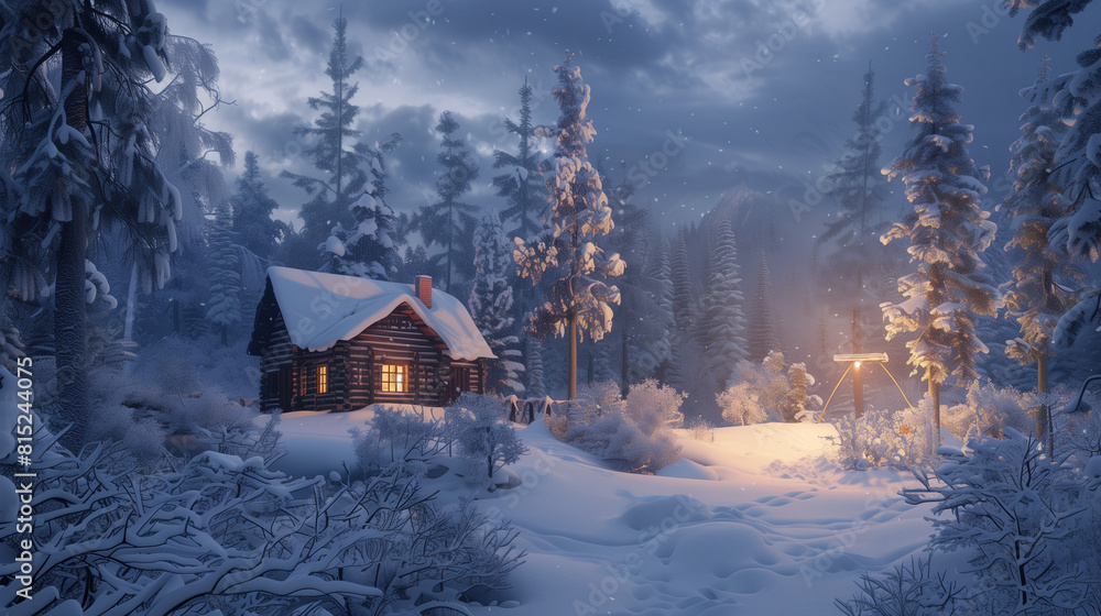 Snowy Forest Cabin at Night Snowy Forest Cabin at Night