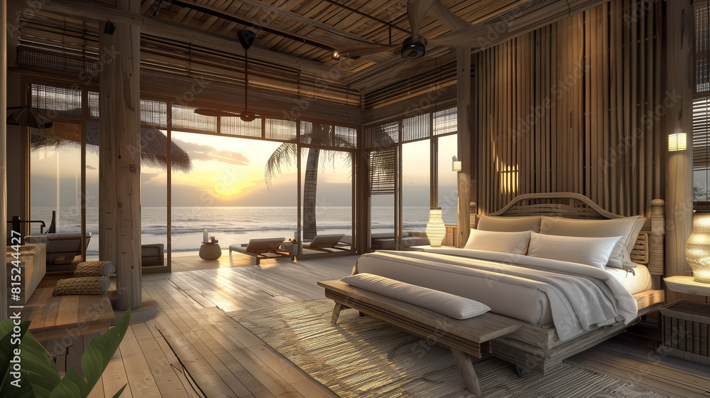 Bedroom With Wooden Floors and Ocean View