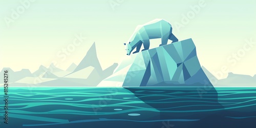 environment  flat design  global warming  bear isolated on a tiny iceberg in vast ocean