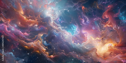 Space dusk nebula color gradient purple blue and pink cloud starry galaxy background illustration.