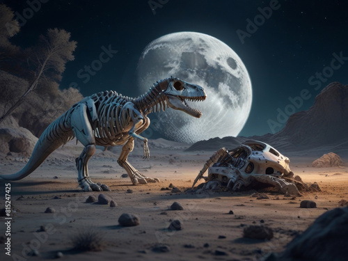 tyrannosaurus rex skeleton in another planet - Generative AI