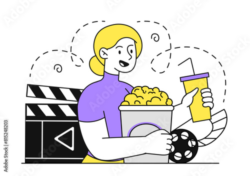 Woman with cinema vector simple