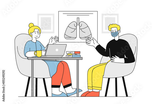 Doctor and patient with bronchitis vector simple