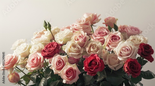 A large bouquet of roses against a white background