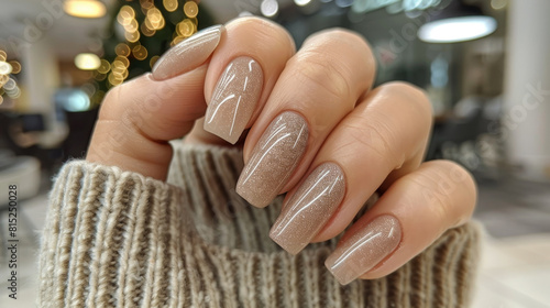 neutral nail art  elegant neutral manicure in soft taupe with shimmer for a subtle yet glamorous look  perfect for any outfit