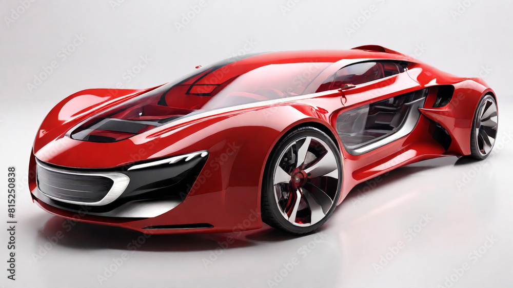 Future Car on Red Color, Modern Vehicle Future Car on Red Color, Modern Vehicle