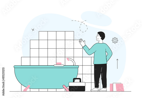 Renovation in bathroom vector simple