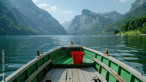 Tranquil boat ride on a serene mountain lake © ardanz