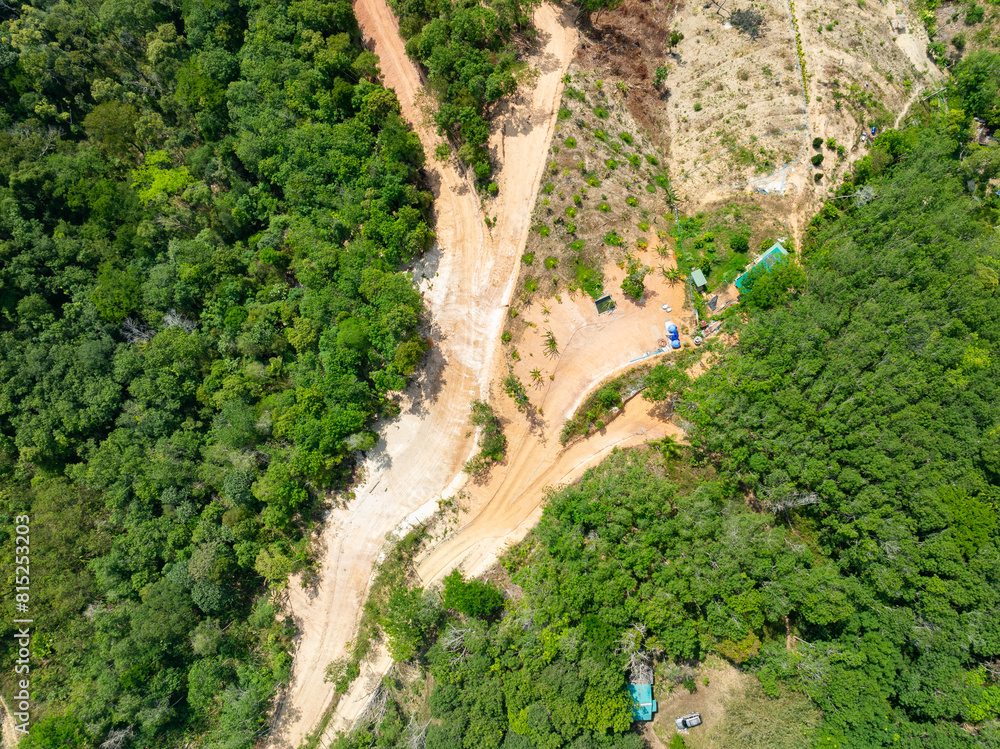 Mountain environmentally hazardous area,Top view tropical jungle natural landscape in Asia,Soil under condition of the erosion as the cliff by human Mountain environmentally hazardous area,Top view tropical jungle natural landscape in Asia,Soil under condition of the erosion as the cliff by human