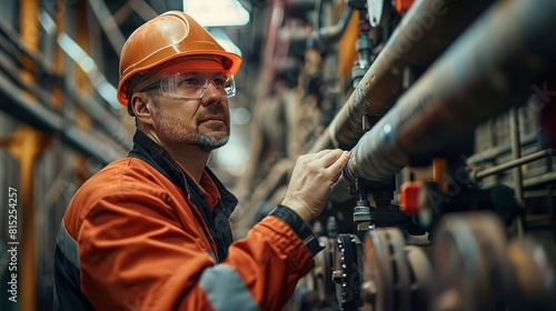 An engineer inspecting a wall of industrial pipes made with Ai generative technology