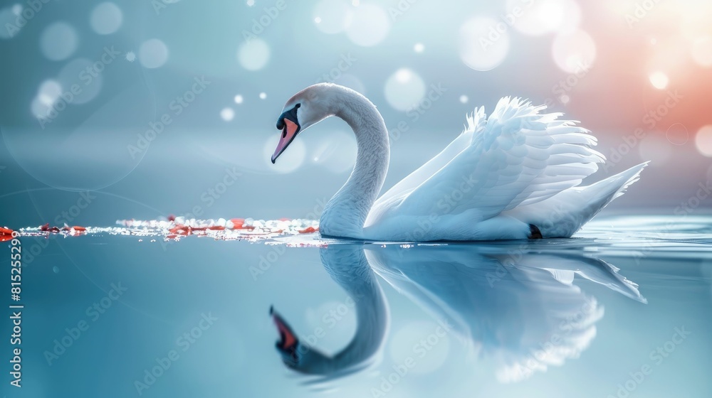 Graceful swan glides on serene waters Graceful swan glides on serene waters